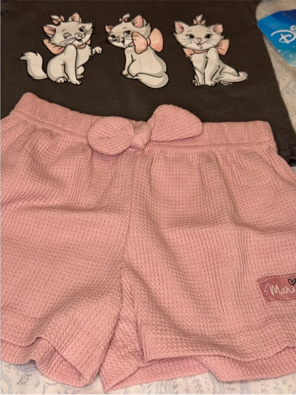 Disney The Aristocats Marie Dark Gray Tee with Pink Waffle Knit Shorts Set